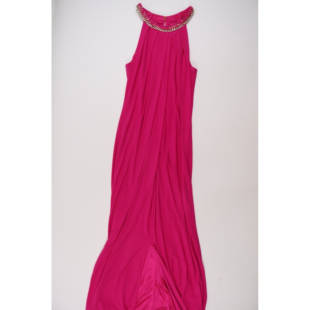 Laundry by Shelli Segal Gown Embellished Halter Slit Fuchsia Pink 6